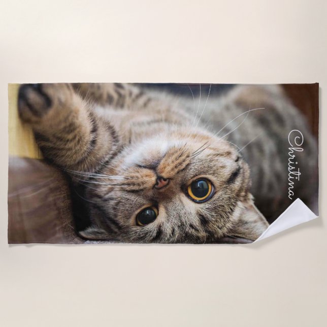 Cute Cat Personalised Beach Towel (Front)