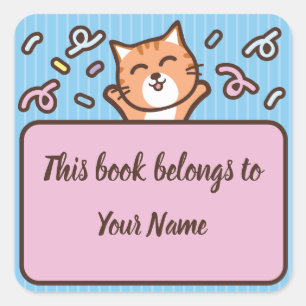 Cute Cat Personalised Bookplate Sticker