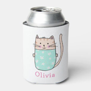 Cute Cat Personalised Custom Name Can Cooler