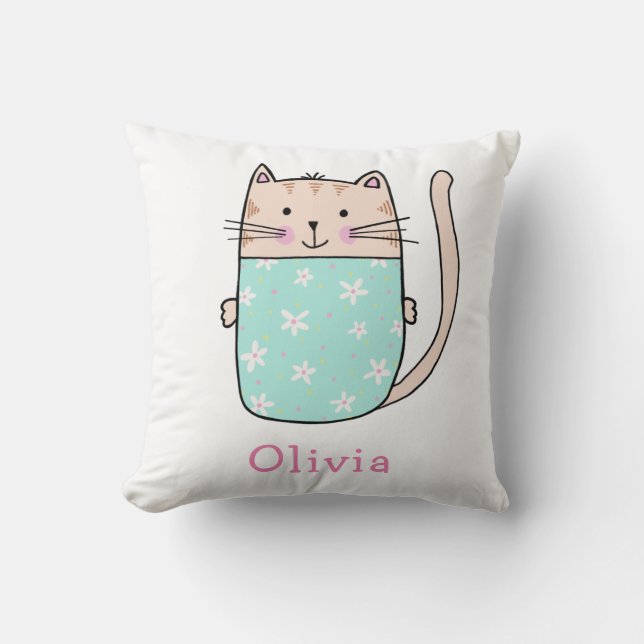 Cute Cat Personalised Custom Name Pattern Cushion (Front)