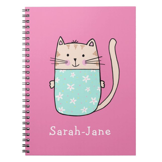 Cute Cat Personalised Custom Name Pink Notebook (Front)