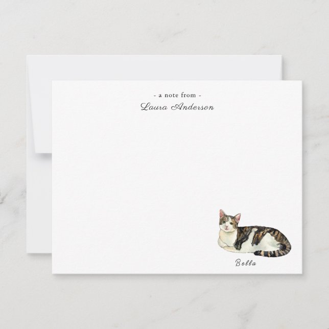 Cute cat personalised flat note card (Front)