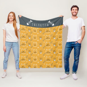 Cute Cat Personalised Modern Pattern Fleece Blanket