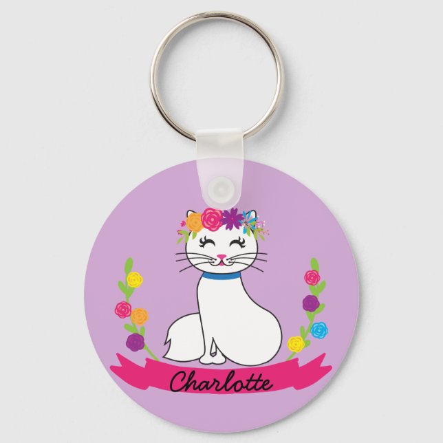 cute cat personalised name key chain (Front)