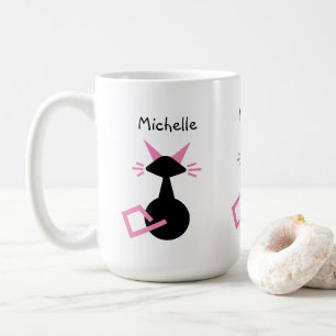 Cute Cat Personalised Name Pink Kitty Black Cat Coffee Mug