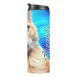 Cute Cat Personalised Name Thermal Tumbler