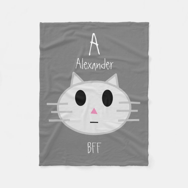 Cute Cat Personalised Pet BFF Name Customised Fleece Blanket (Front)
