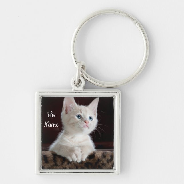 Cute cat Personalised picture Key Ring (Front)