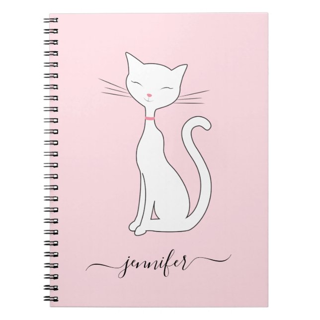 Cute Cat Personalised Pink Notebook (Front)