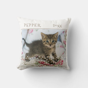 Cute Cat Pet 2 Photos Star Pattern Christmas Cushion