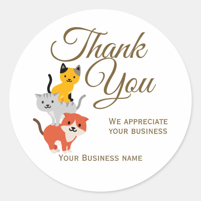 Cute Cat Pet Business Thank You Classic Round Sticker (Front)