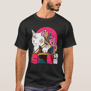 Cute Cat Pet Ninja Samurai Japanese Kanji Design T-Shirt