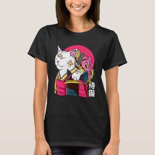 Cute Cat Pet Ninja Samurai Japanese Kanji Design T-Shirt