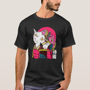 Cute Cat Pet Ninja Samurai Japanese Kanji T-Shirt