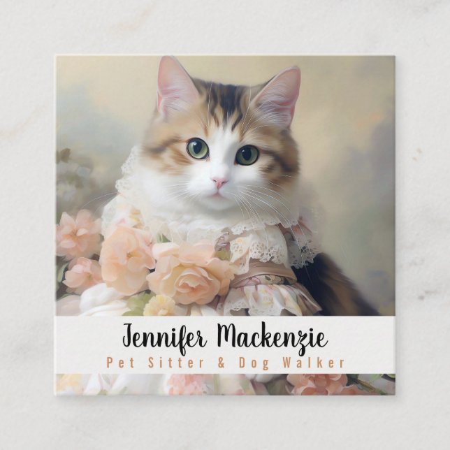 Cute Cat Pet Sitter and Dog Walker Square Business Card (Front)