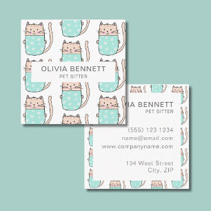 Cute Cat Pet Sitter Service Square Business Card