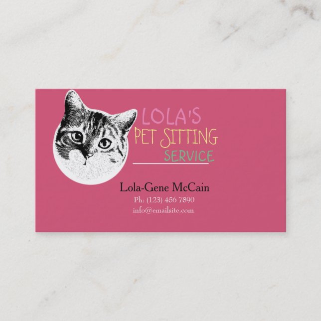 Cute Cat Pet Sitting Service Business Card (Front)