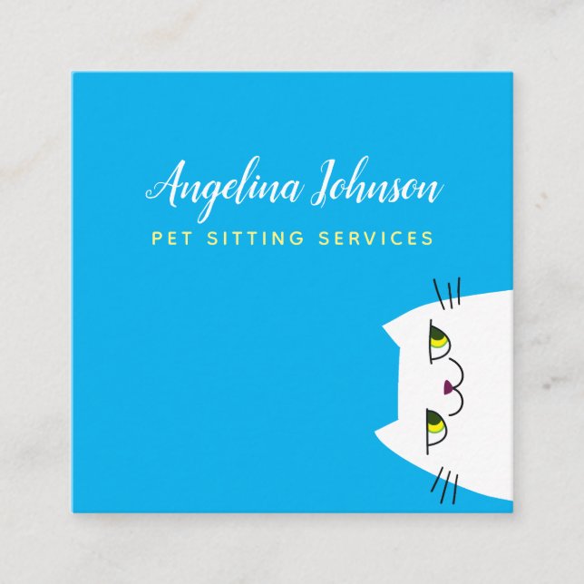 Cute Cat Pet Sitting Square Business Card (Front)