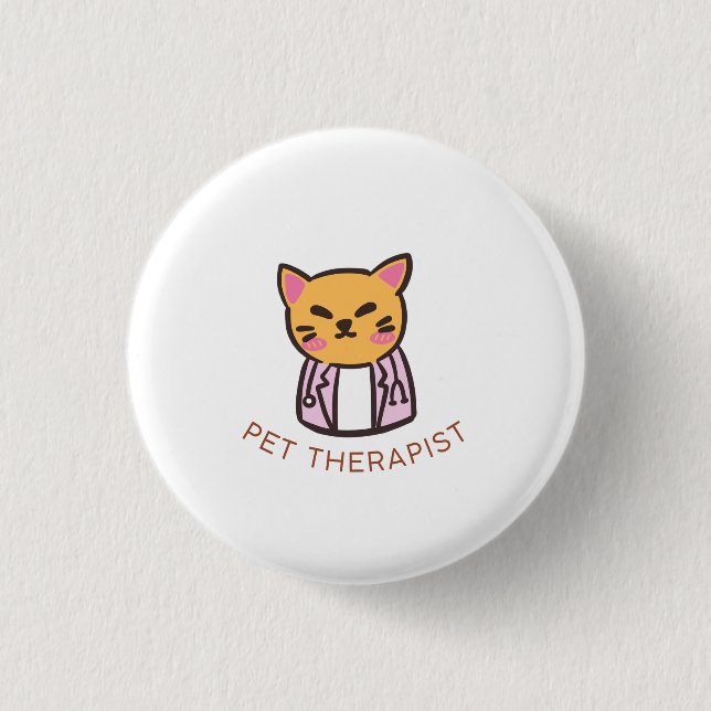 Cute Cat Pet Therapist Cartoon Design 3 Cm Round Badge (Front)