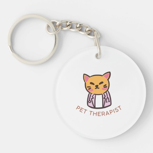 Cute Cat Pet Therapist Cartoon Design Key Ring (Front)