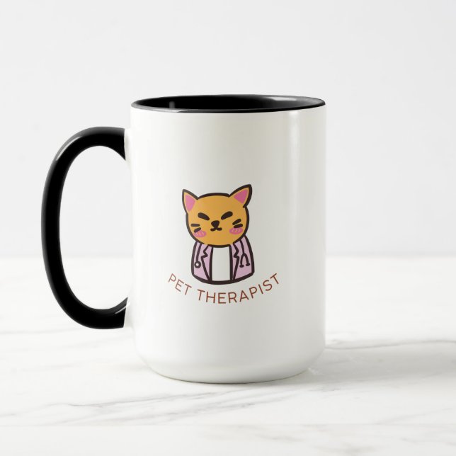 Cute Cat Pet Therapist Cartoon Design Mug (Left)