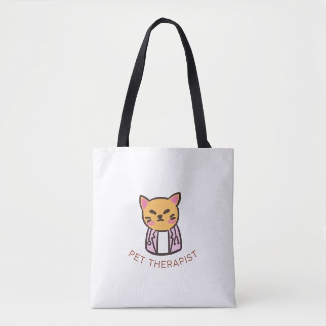 Cute Cat Pet Therapist Cartoon Design Tote Bag (Front)