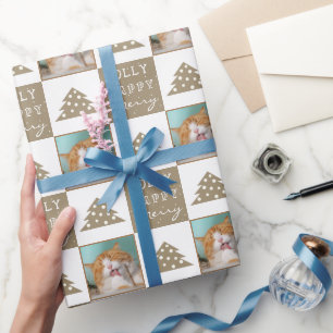 Cute Cat Pet Typography Christmas Photo Wrapping Paper