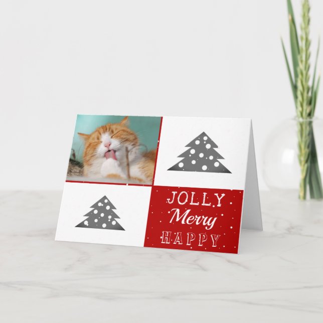 Cute Cat Pet Typography Christmas Tree Photo Card (Front)