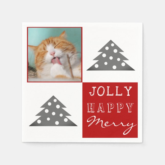 Cute Cat Pet Typography Christmas Tree Photo Napkin (Front)