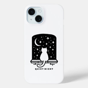 Cute Cat Phone Case Aesthetic Minimal Night Design