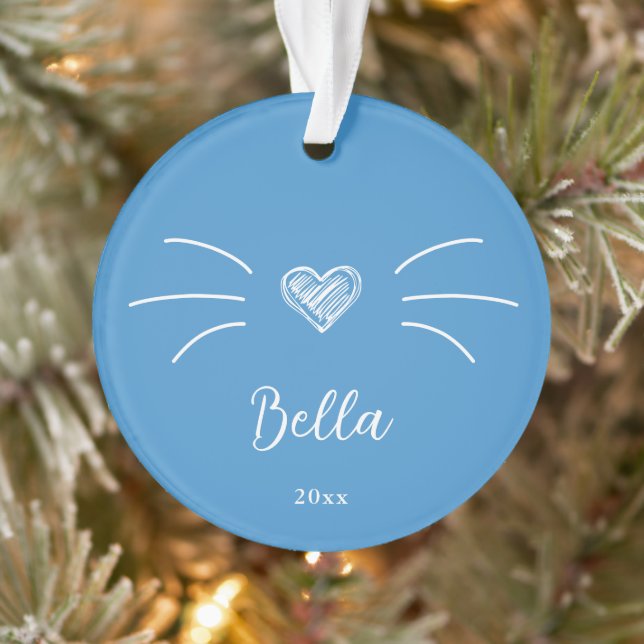 Cute Cat Photo Blue Ornament (Tree)