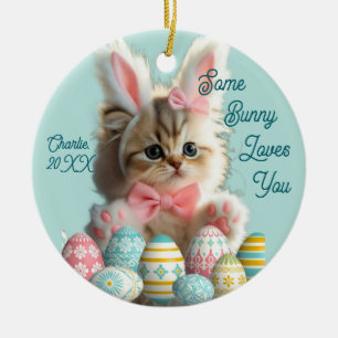 Cute Cat Photo Bunny Ears Blue Ceramic Tree Decoration