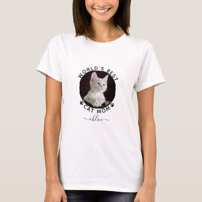Cute Cat Photo Name Black Paw Prints Personalised T-Shirt (Front)