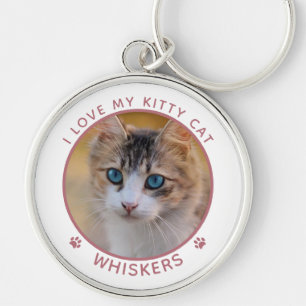 Cute Cat Photo Name Pink Paw Prints Personalised Key Ring