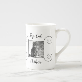 Cute cat photo with hand drawn frame and your text bone china mug