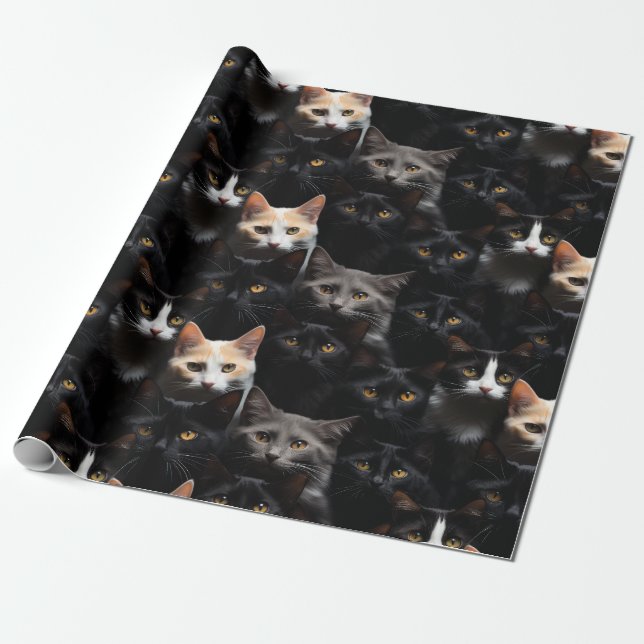 Cute Cat Photography Pattern Wrapping Paper (Unrolled)