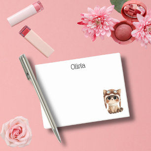 Cute Cat pilot watercolor whimsical funny Office Post-it Notes