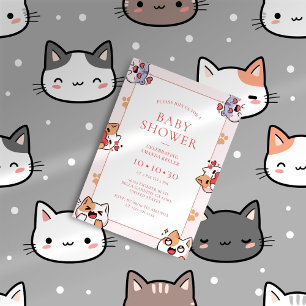 Cute Cat Pink Baby Shower Invitation