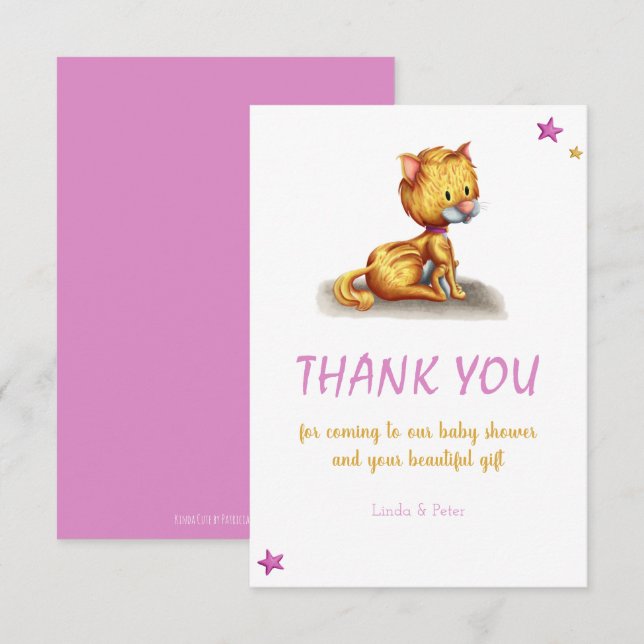 Cute Cat Pink Baby Shower Thank You Card (Front/Back)