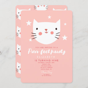 Cute Cat Pink Birthday Party Invitation