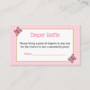 Cute Cat Pink Butterfly Dots Diaper Raffle Ticket Enclosure Card