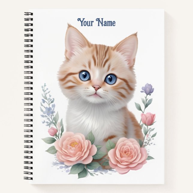 Cute Cat Pink Floral  Notebook (Front)