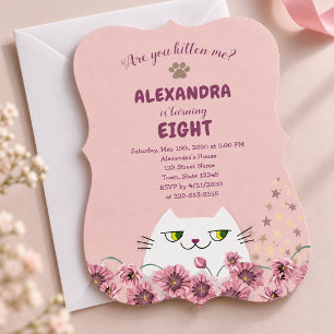 Cute Cat Pink Girls Birthday Invitation