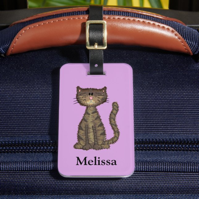 Cute Cat Pink Personalised Luggage Tag (Front Insitu 2)