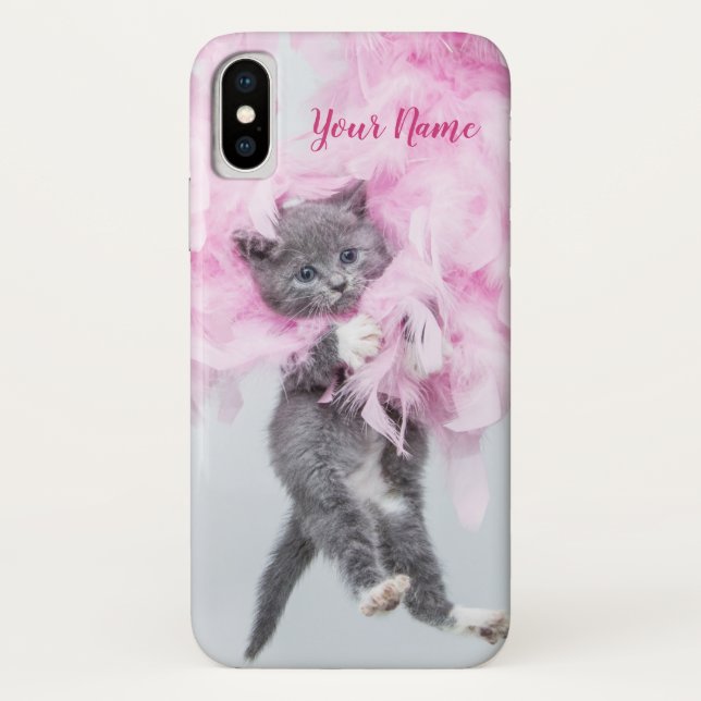 Cute Cat pink plume Case-Mate iPhone Case (Back)