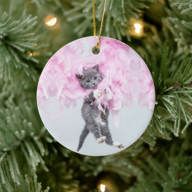 Cute Cat pink plume Ceramic Tree Decoration (Tree)