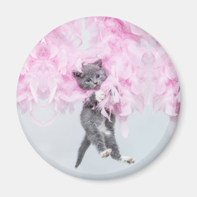 Cute Cat pink plume Magnet (Front)