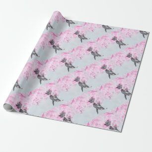 Cute Cat pink plume Wrapping Paper