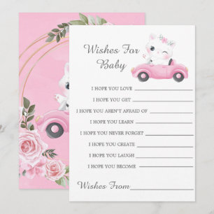 Cute Cat Pink Vintage Car Wishes For Baby Card