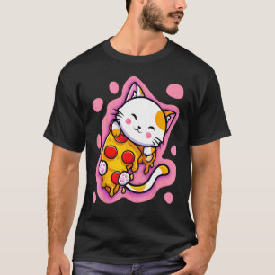 Cute Cat Pizza Japanese Women or Girls T-Shirt